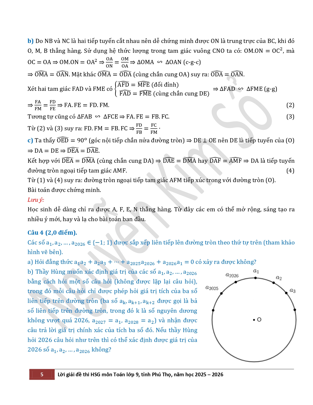 Đề thi, đáp án môn Toán thi học sinh giỏi lớp 9 tỉnh Phú Thọ, năm học 2025-2026